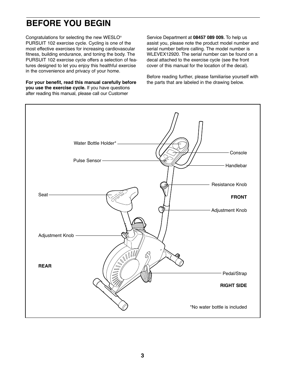 Before you begin | Weslo WLEVEX12920 User Manual | Page 3 / 16