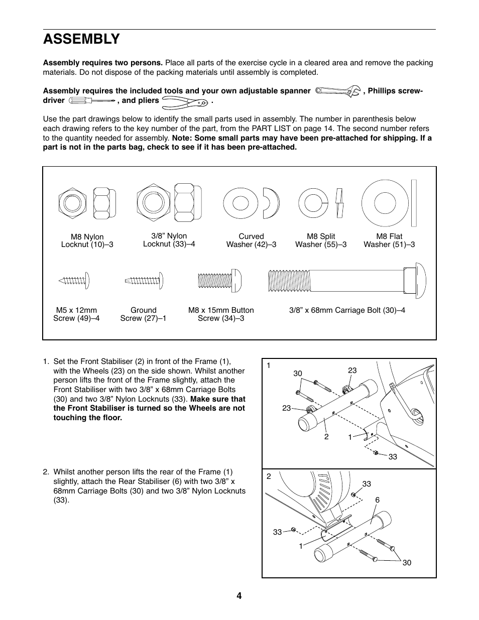 Assembly | Weslo WLEVEX12920 User Manual | Page 4 / 16