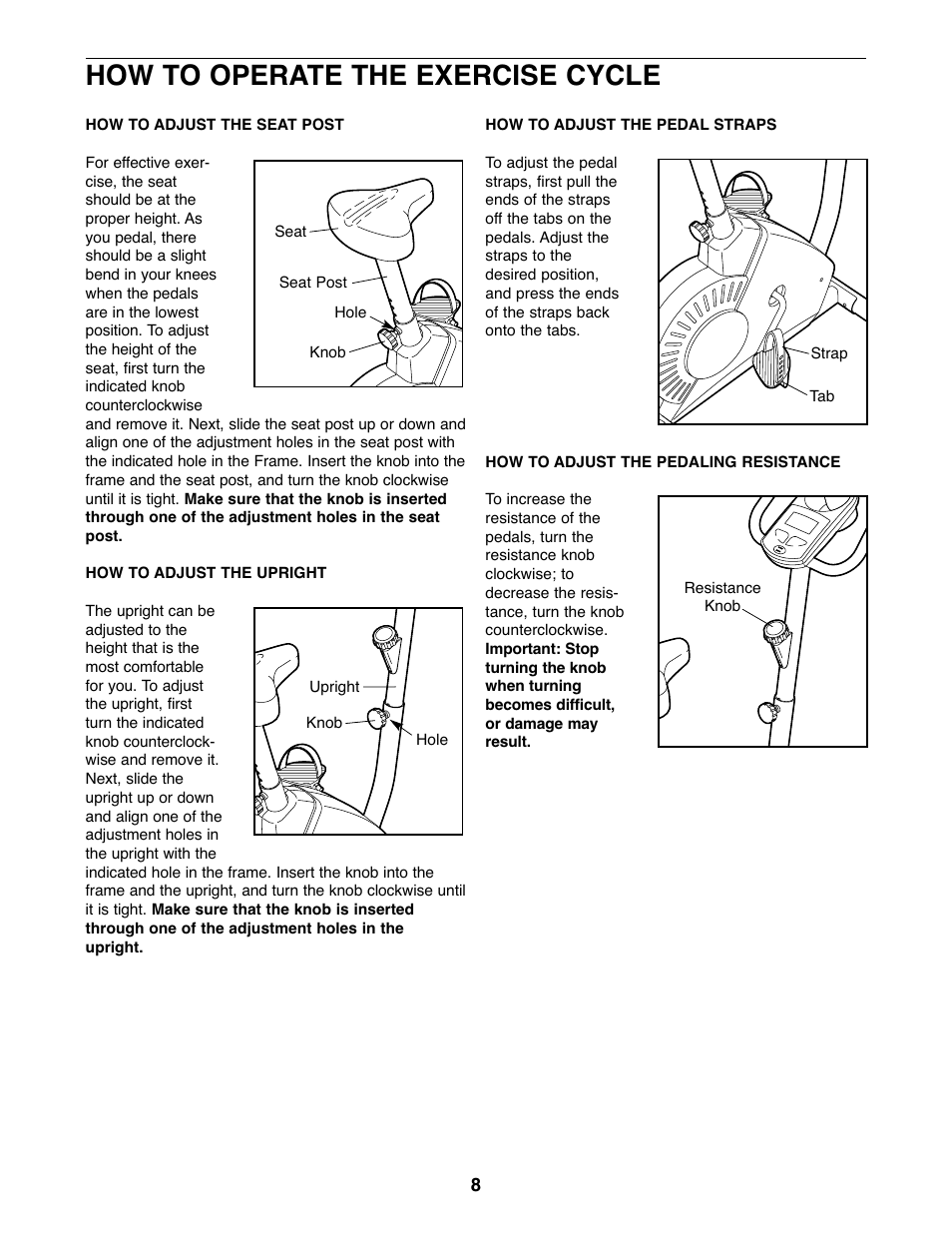 How to operate the exercise cycle | Weslo WLEVEX12920 User Manual | Page 8 / 16