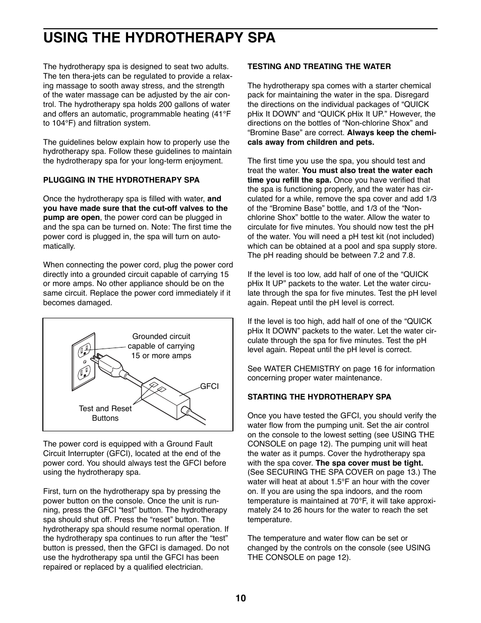 Using the hydrotherapy spa | Weslo Daybreak 515 WLHS42081 User Manual | Page 10 / 24