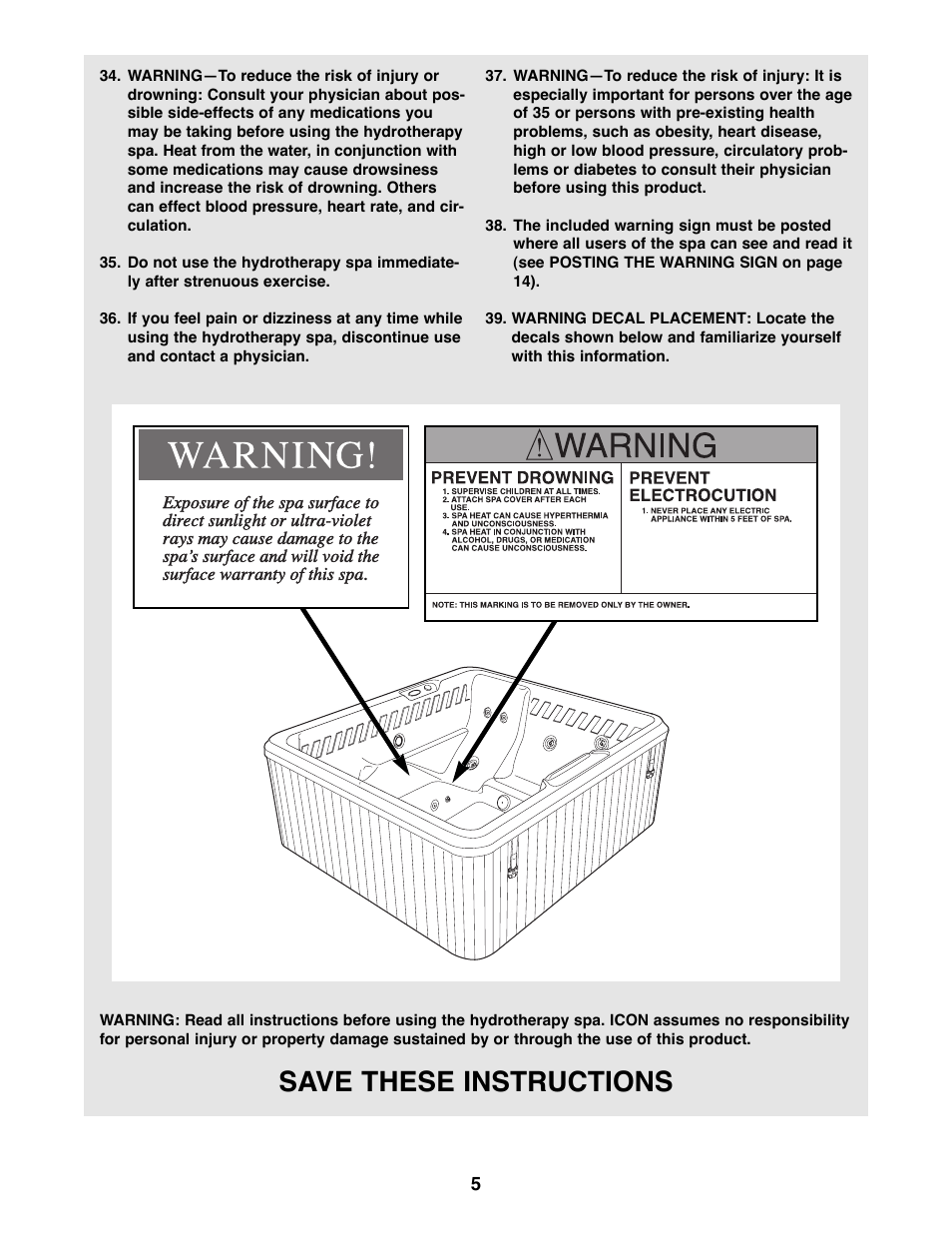 Save these instructions | Weslo Daybreak 515 WLHS42081 User Manual | Page 5 / 24