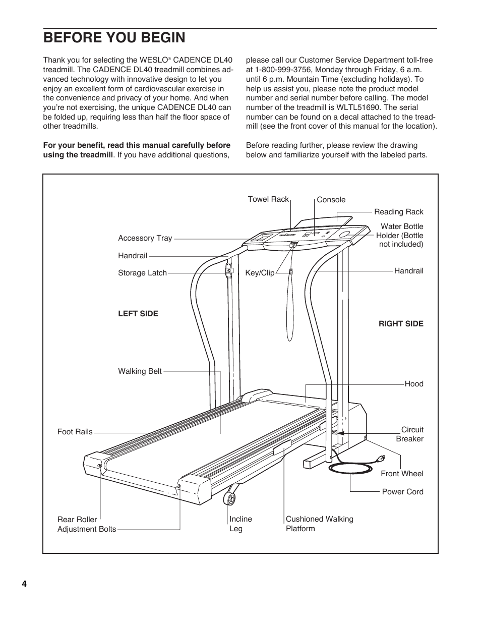 Before you begin | Weslo Cadence DL40 User Manual | Page 4 / 18