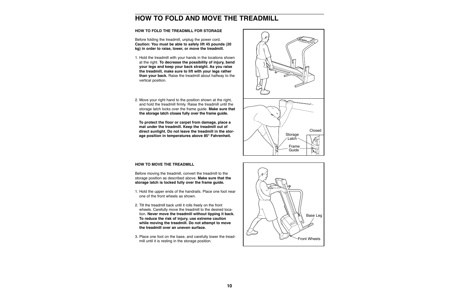 How to fold and move the treadmill | Weslo WLTL27080 User Manual | Page 10 / 18