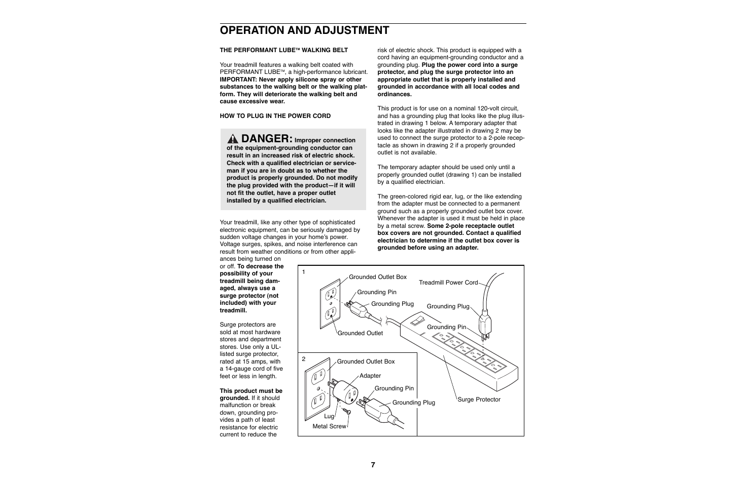 Operation and adjustment, Danger | Weslo WLTL27080 User Manual | Page 7 / 18