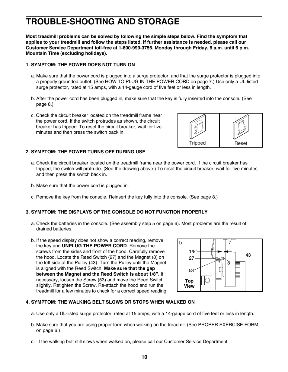 Trouble-shooting and storage | Weslo CADENCE 740 User Manual | Page 10 / 16