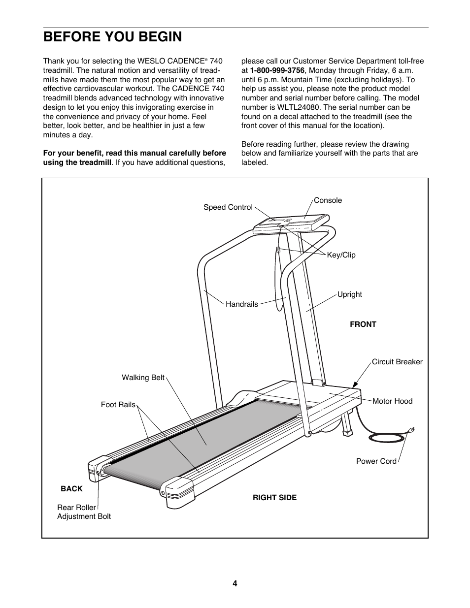 Before you begin | Weslo CADENCE 740 User Manual | Page 4 / 16