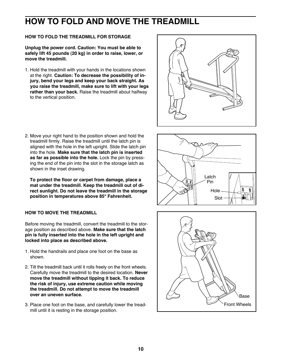 How to fold and move the treadmill | Weslo WLTL11093 User Manual | Page 10 / 18