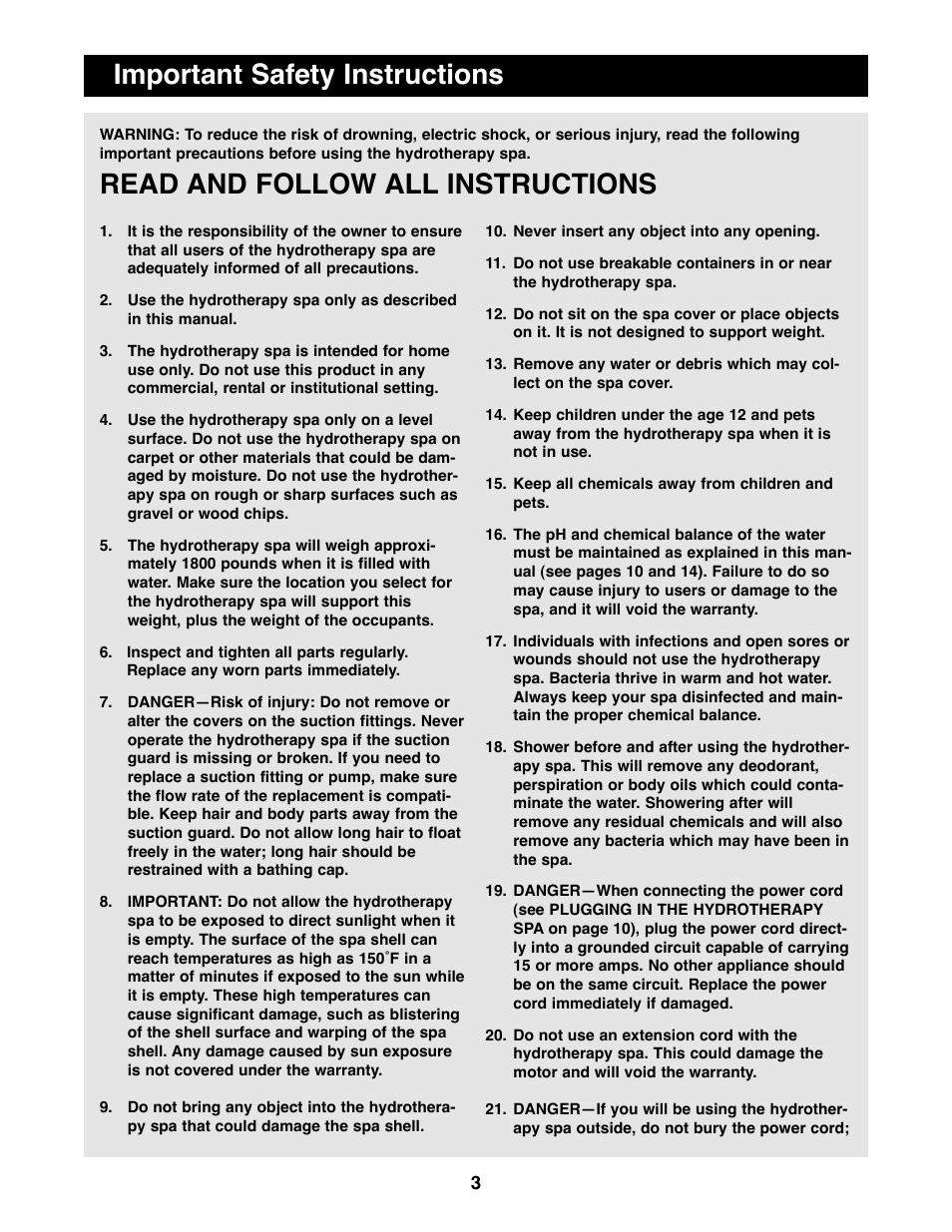 Read and follow all instructions, Important safety instructions | Weslo Daybreak 408 WLHS43081 User Manual | Page 3 / 20