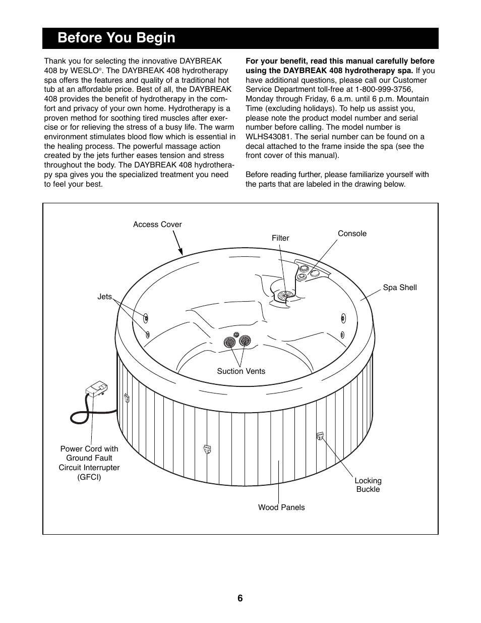 Before you begin | Weslo Daybreak 408 WLHS43081 User Manual | Page 6 / 20
