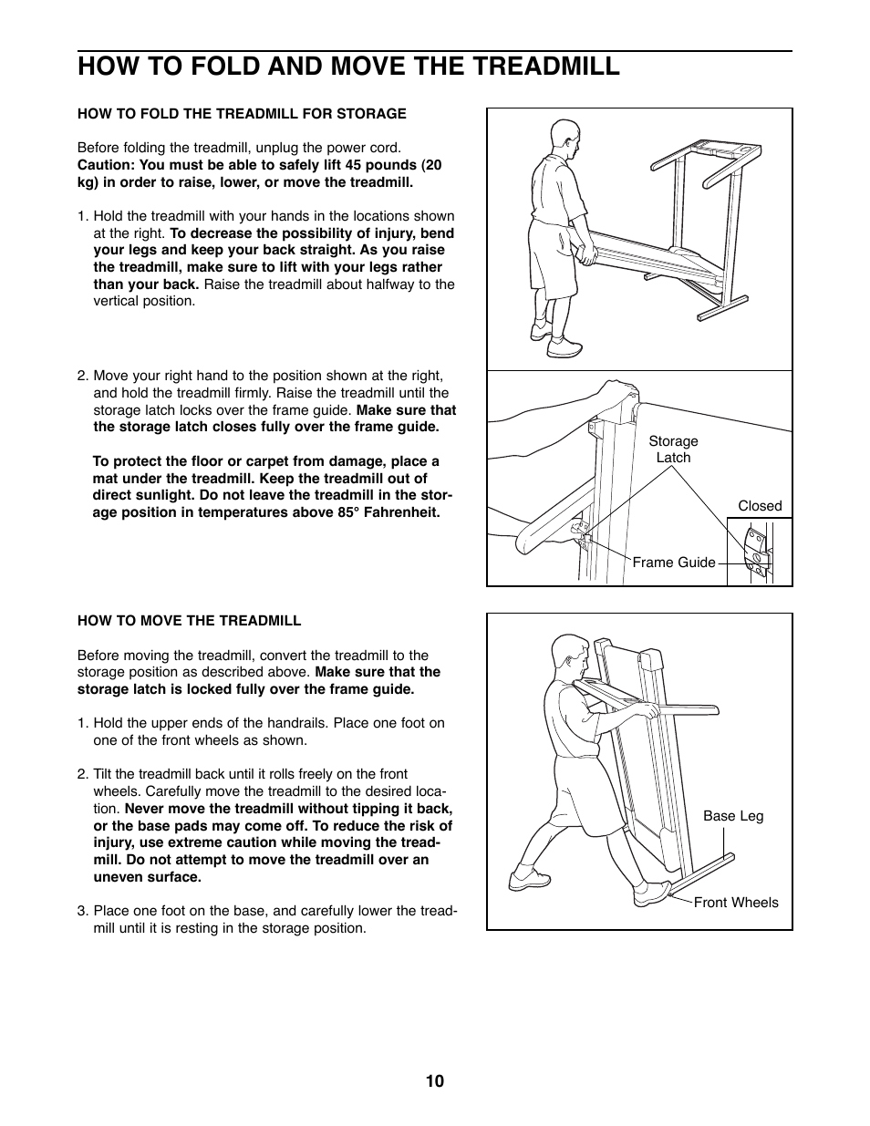 How to fold and move the treadmill | Weslo 925 User Manual | Page 10 / 18