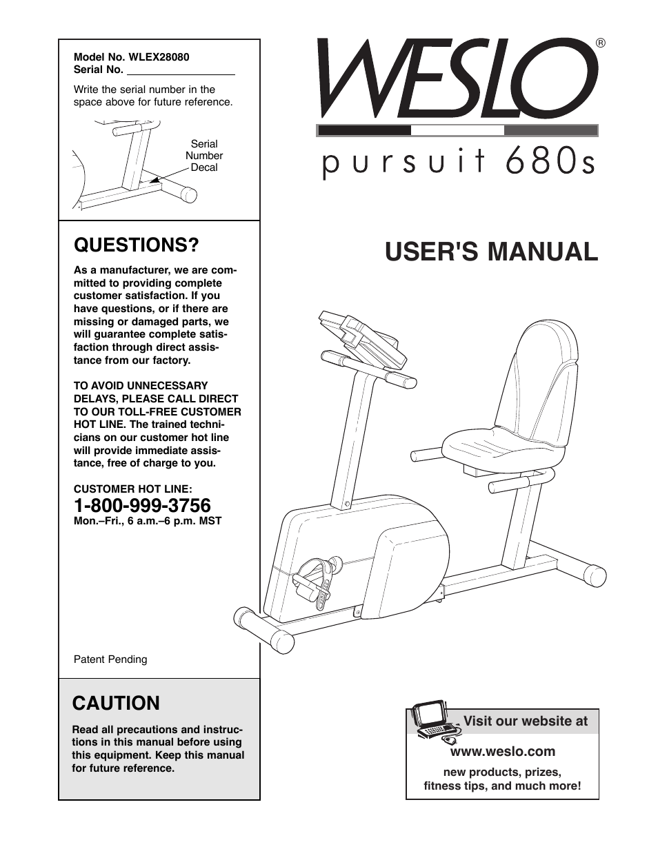 Weslo WLEX28080 User Manual | 16 pages