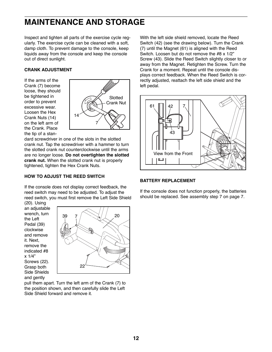 Maintenance and storage | Weslo WLEX28080 User Manual | Page 12 / 16