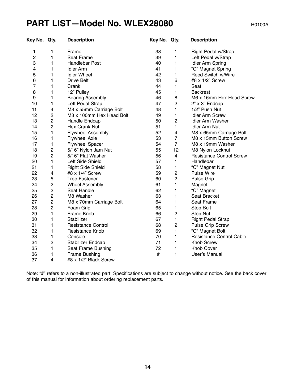 Weslo WLEX28080 User Manual | Page 14 / 16