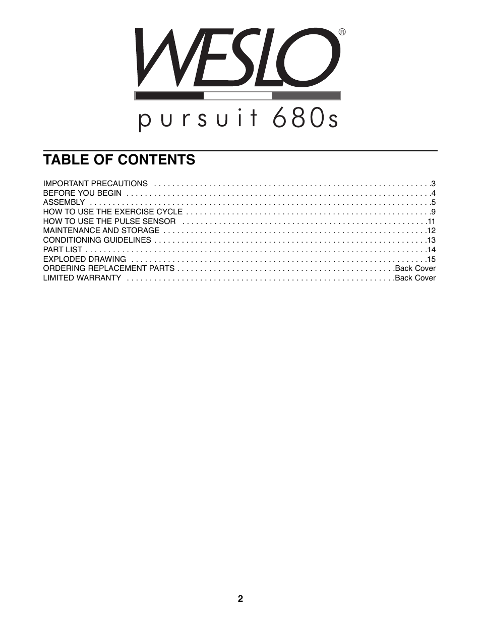 Weslo WLEX28080 User Manual | Page 2 / 16