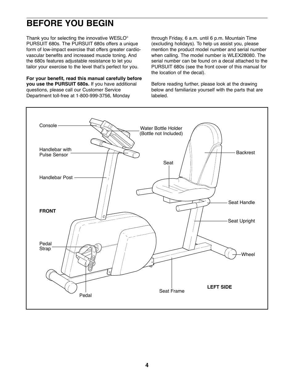 Before you begin | Weslo WLEX28080 User Manual | Page 4 / 16