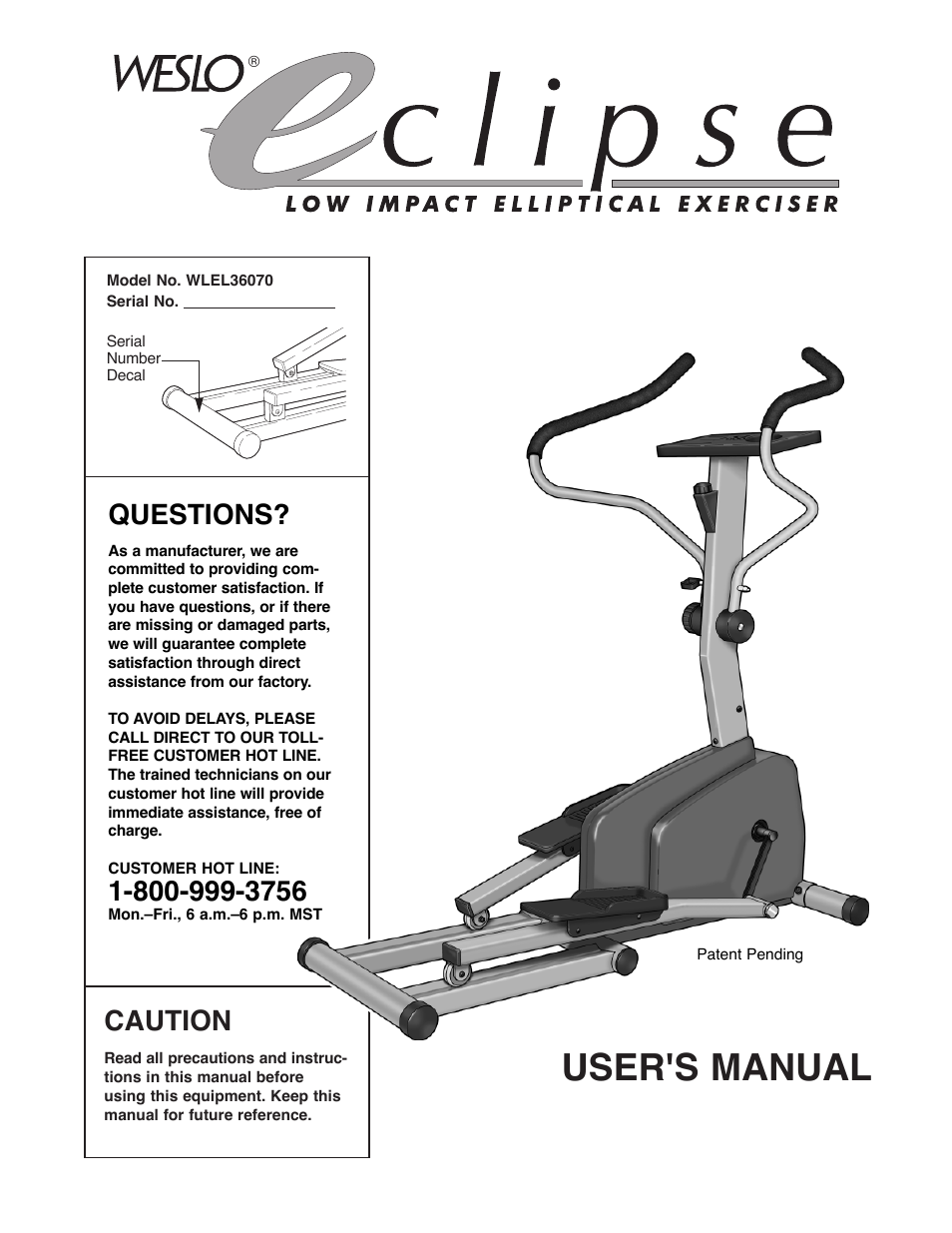 Weslo WLEL36070 User Manual | 16 pages