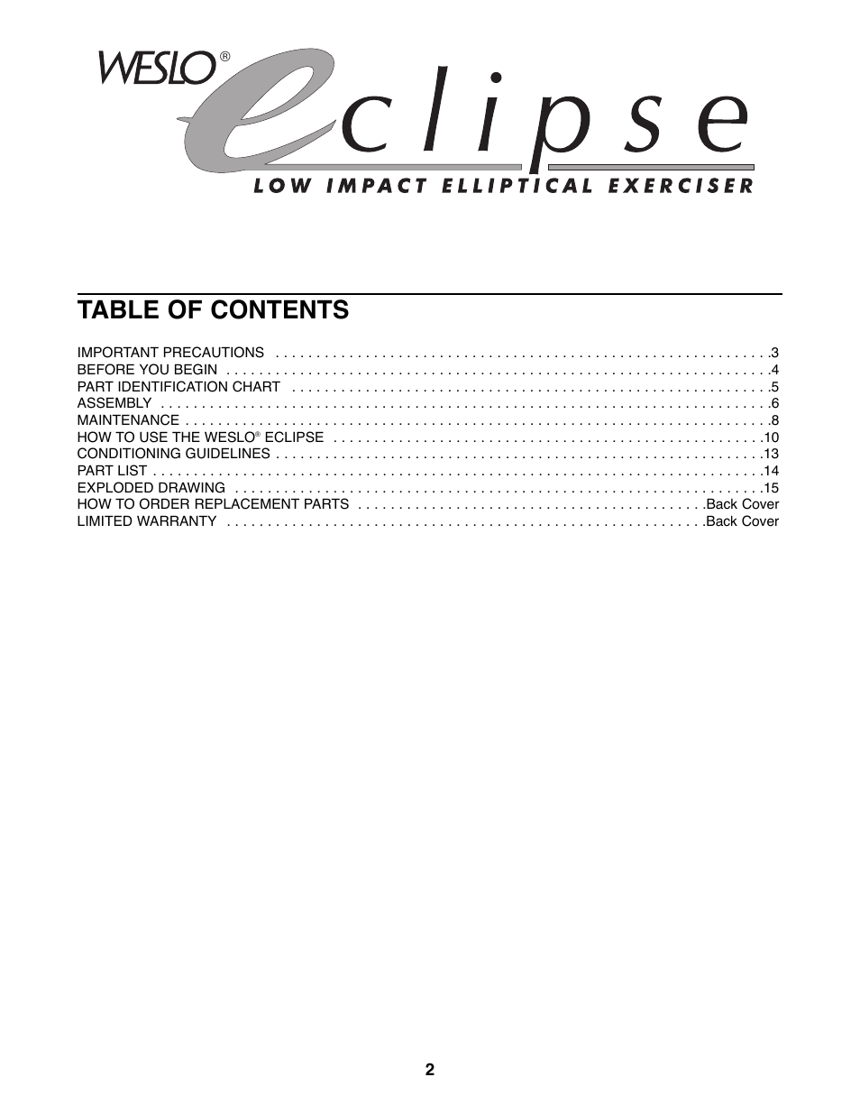 Weslo WLEL36070 User Manual | Page 2 / 16