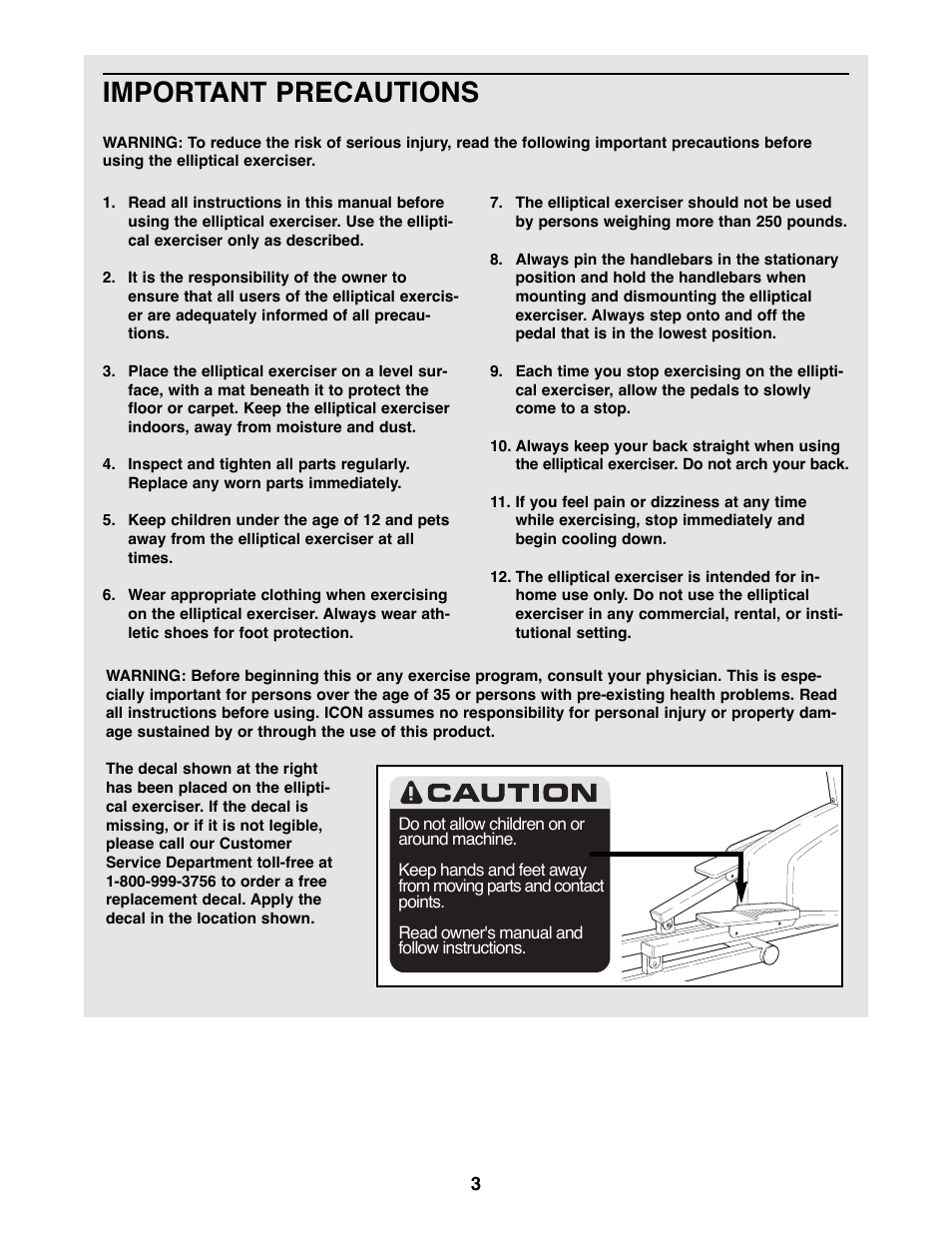 Important precautions | Weslo WLEL36070 User Manual | Page 3 / 16