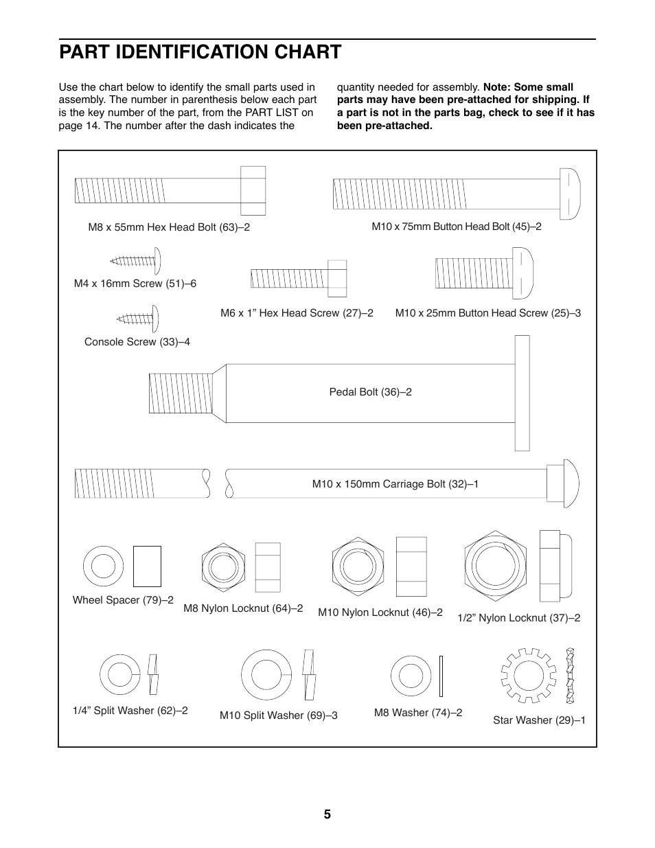 Part identification chart | Weslo WLEL36070 User Manual | Page 5 / 16