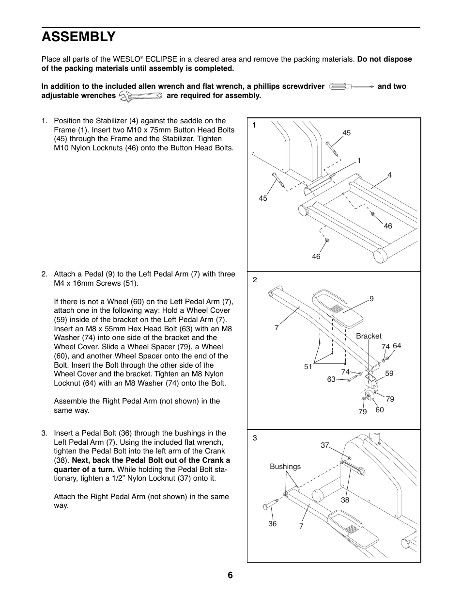 Assembly | Weslo WLEL36070 User Manual | Page 6 / 16