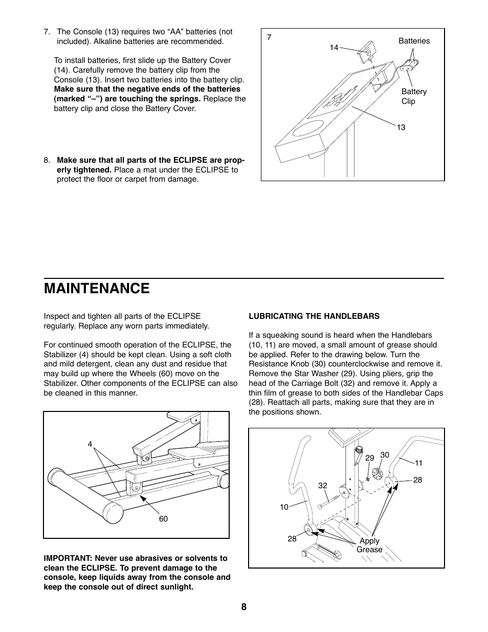 Maintenance | Weslo WLEL36070 User Manual | Page 8 / 16