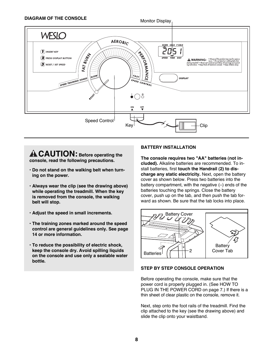 Caution | Weslo WLTL22190 User Manual | Page 8 / 18