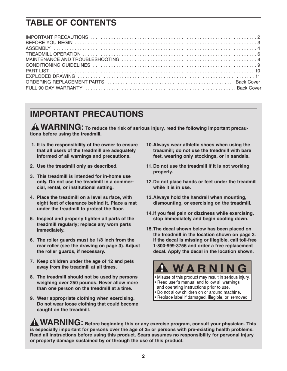 Weslo 831.291030 User Manual | Page 2 / 12