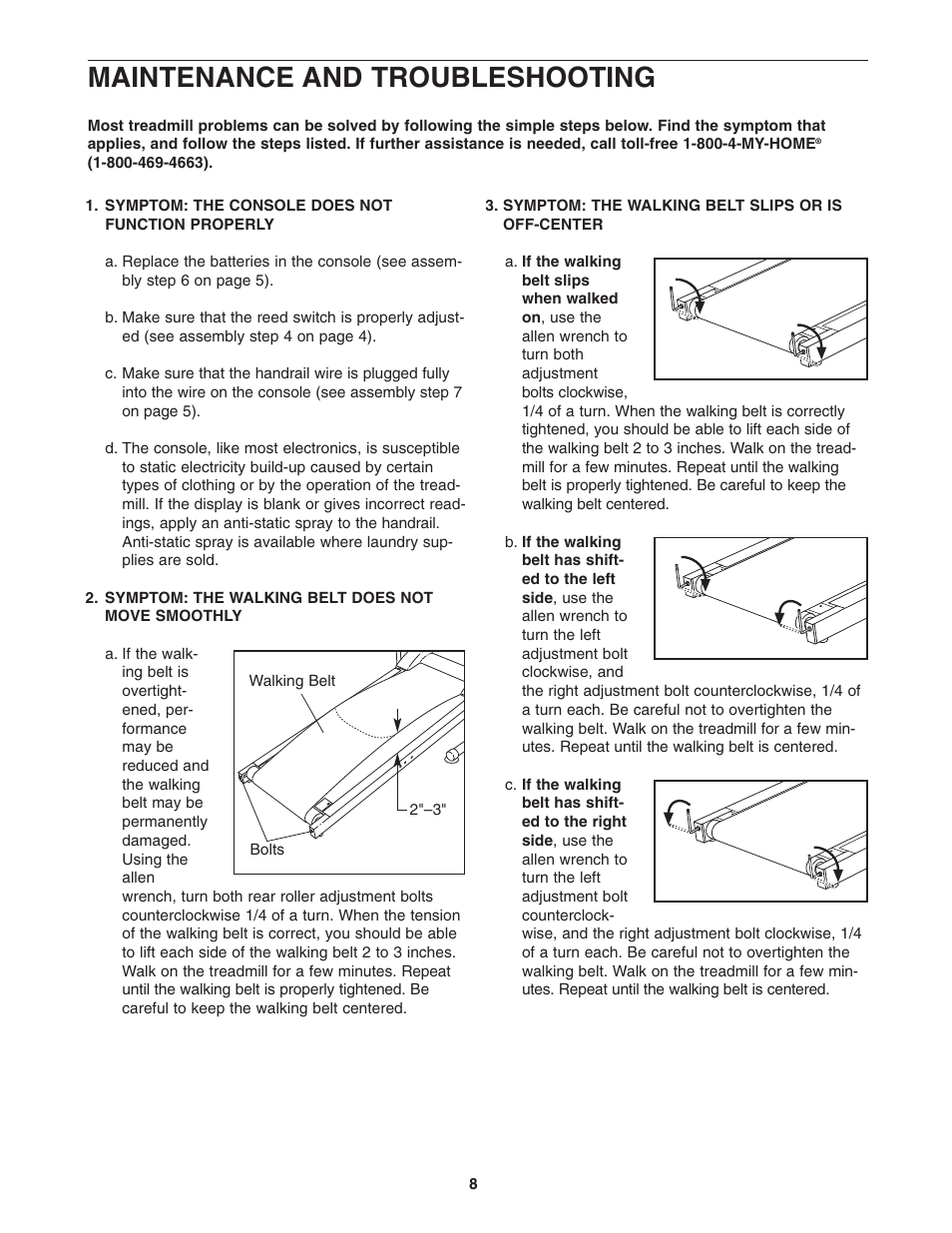Maintenance and troubleshooting | Weslo 831.291030 User Manual | Page 8 / 12