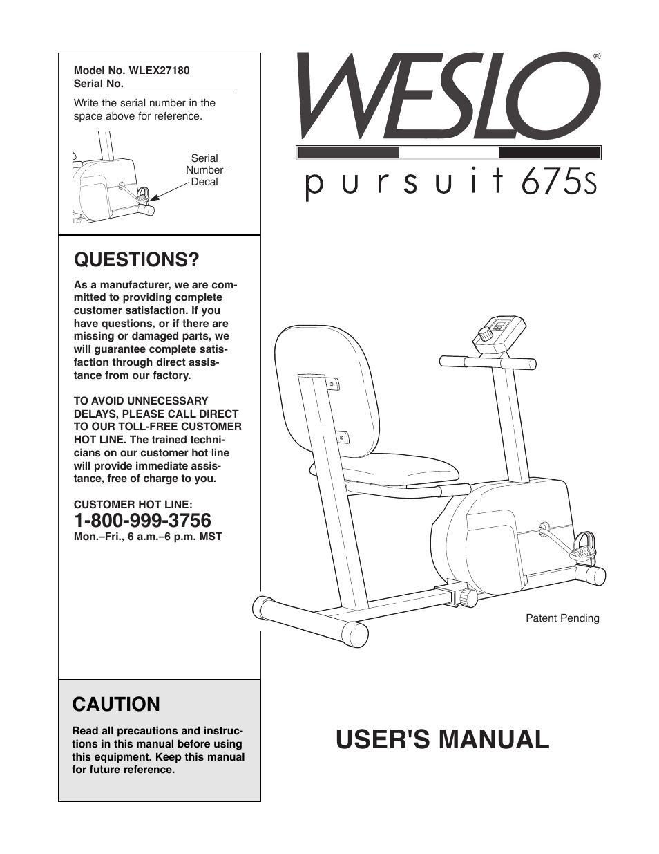 Weslo WLEX27180 User Manual | 16 pages