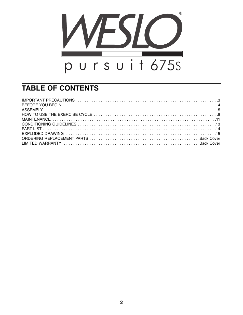 Weslo WLEX27180 User Manual | Page 2 / 16