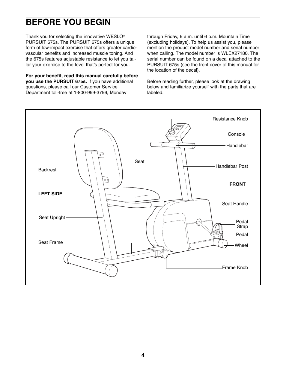 Before you begin | Weslo WLEX27180 User Manual | Page 4 / 16