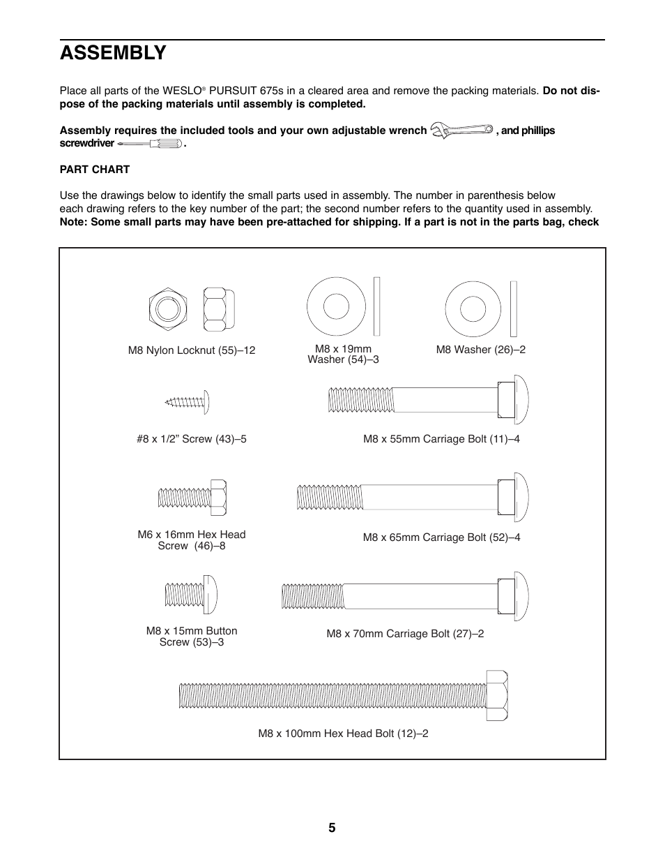 Assembly | Weslo WLEX27180 User Manual | Page 5 / 16