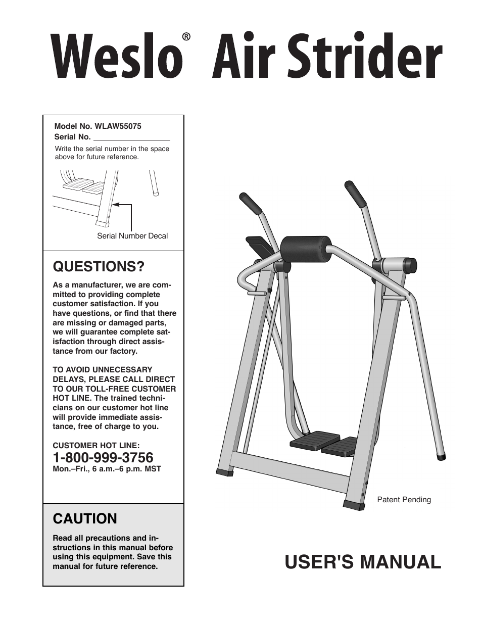 Weslo WLAW55075 User Manual | 12 pages