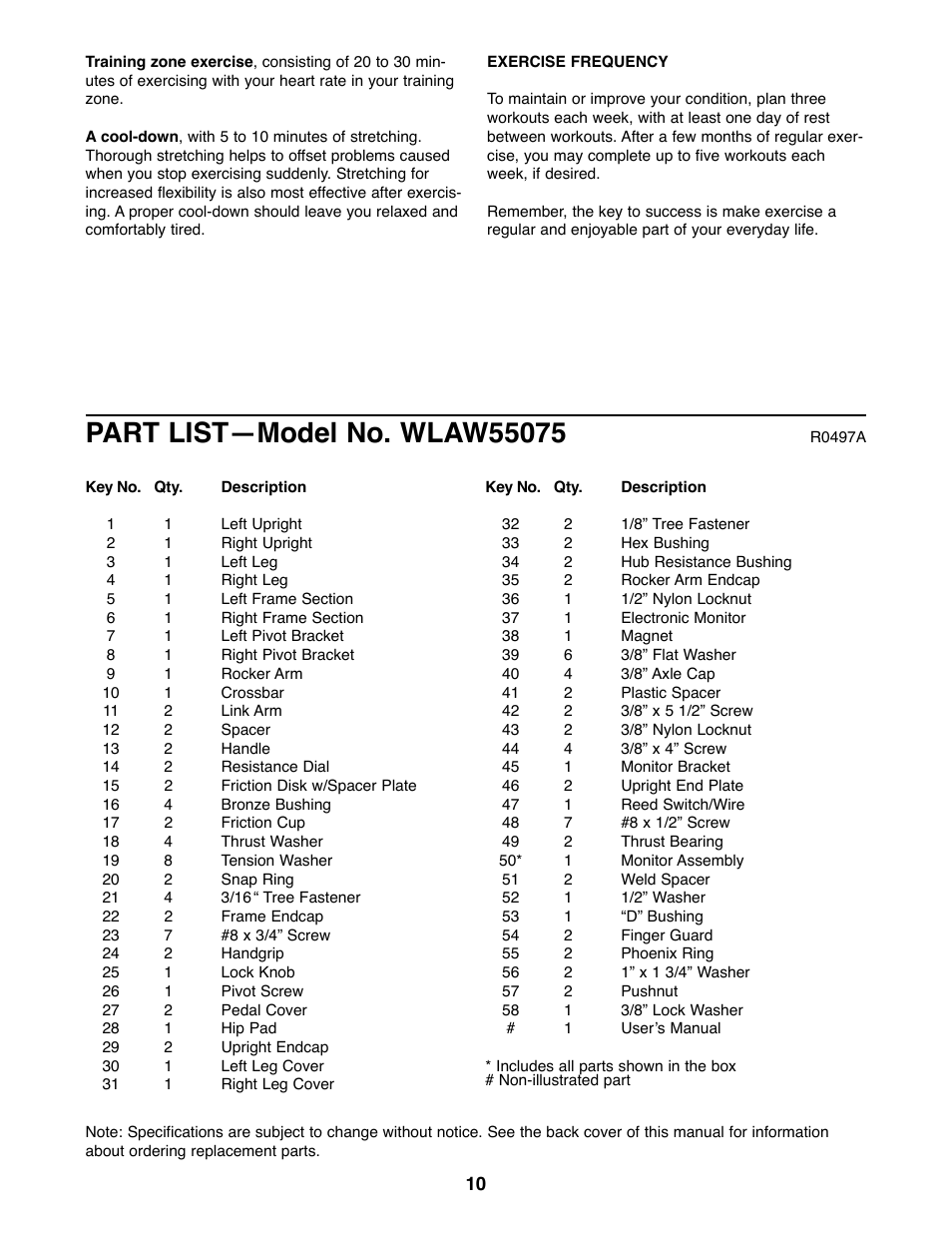 Weslo WLAW55075 User Manual | Page 10 / 12