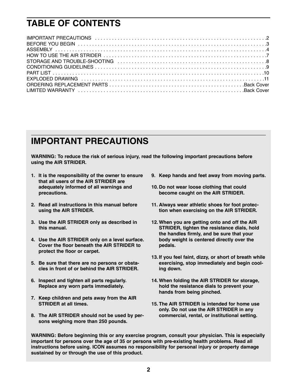 Weslo WLAW55075 User Manual | Page 2 / 12