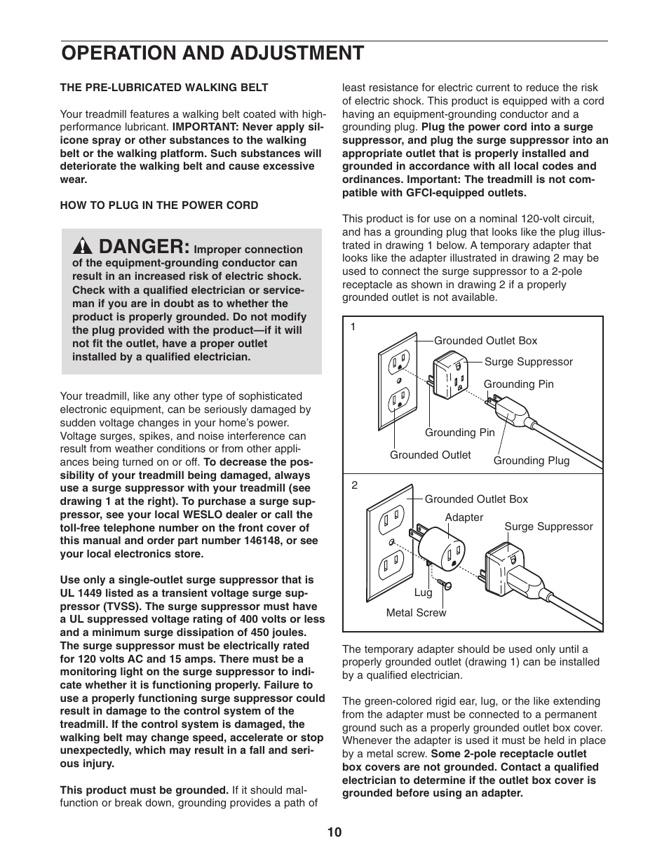 Operation and adjustment, Danger | Weslo CADENCE C44 WLTL29305.0 User Manual | Page 10 / 23