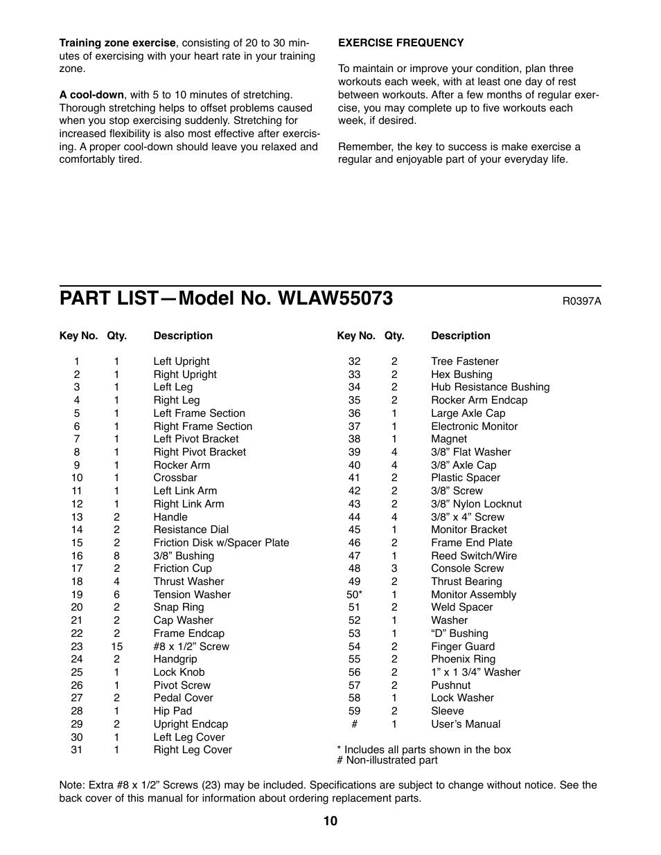Weslo WLAW55073 User Manual | Page 10 / 12
