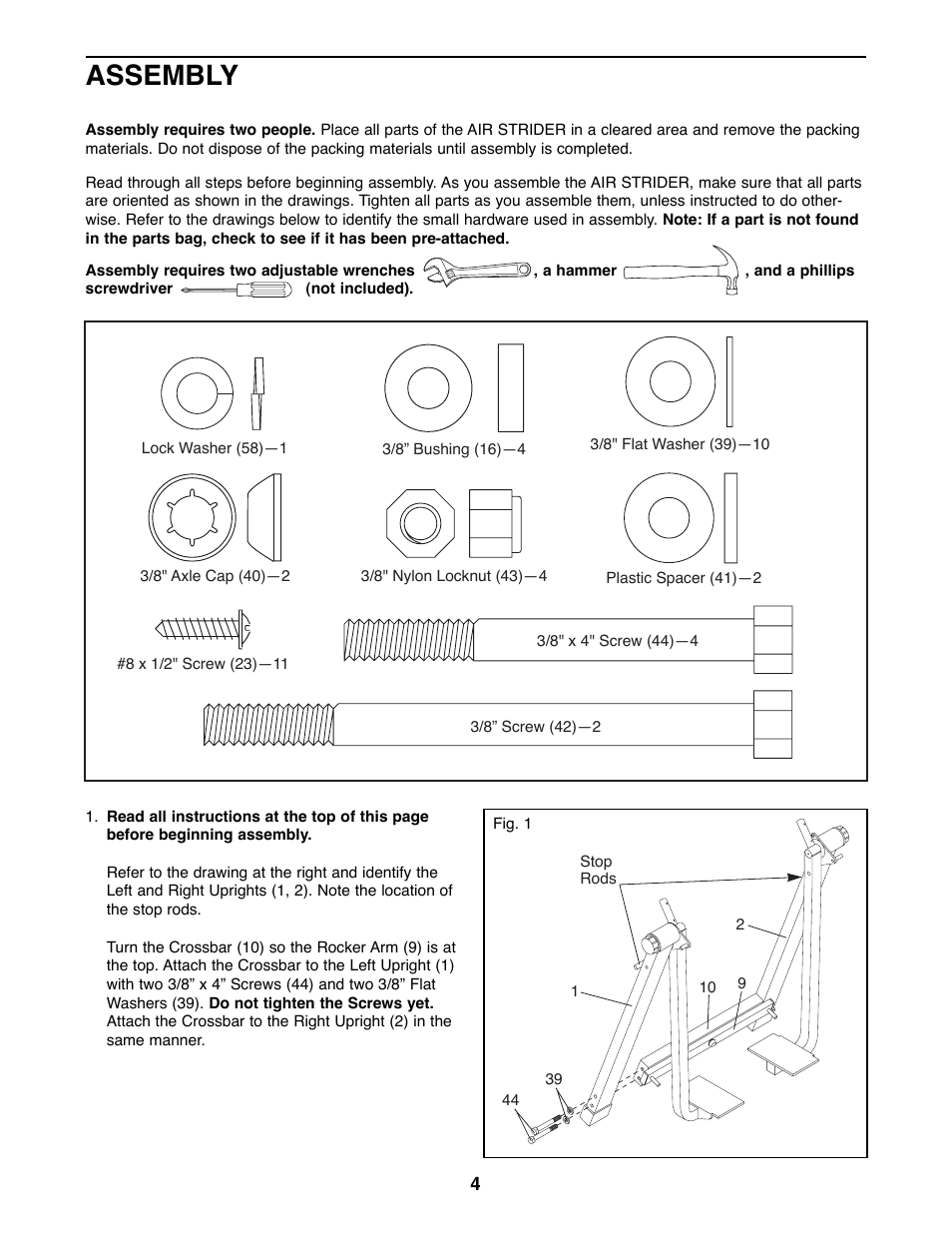 Assembly | Weslo WLAW55073 User Manual | Page 4 / 12