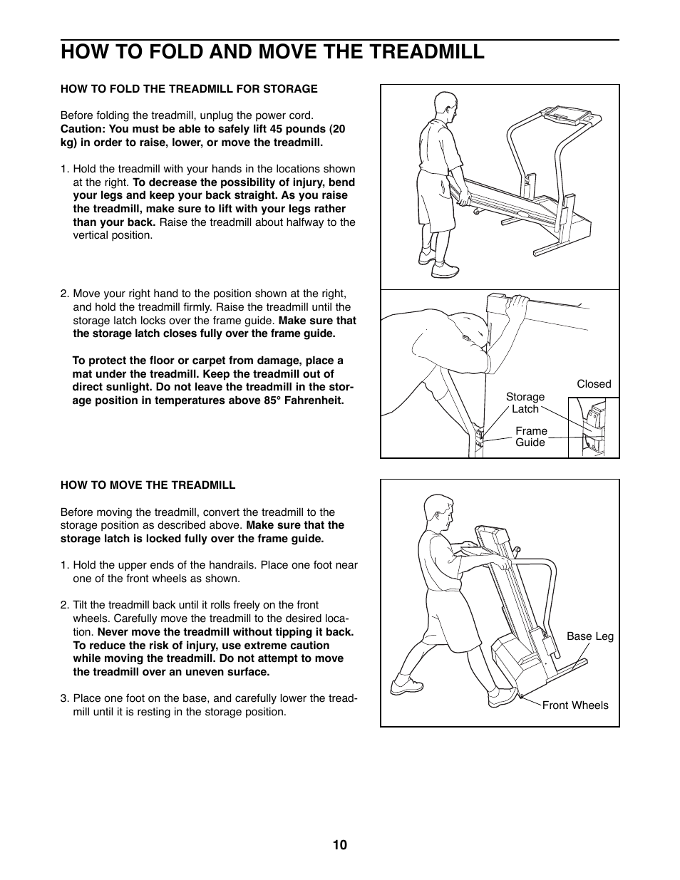 How to fold and move the treadmill | Weslo WLTL27081 User Manual | Page 10 / 18