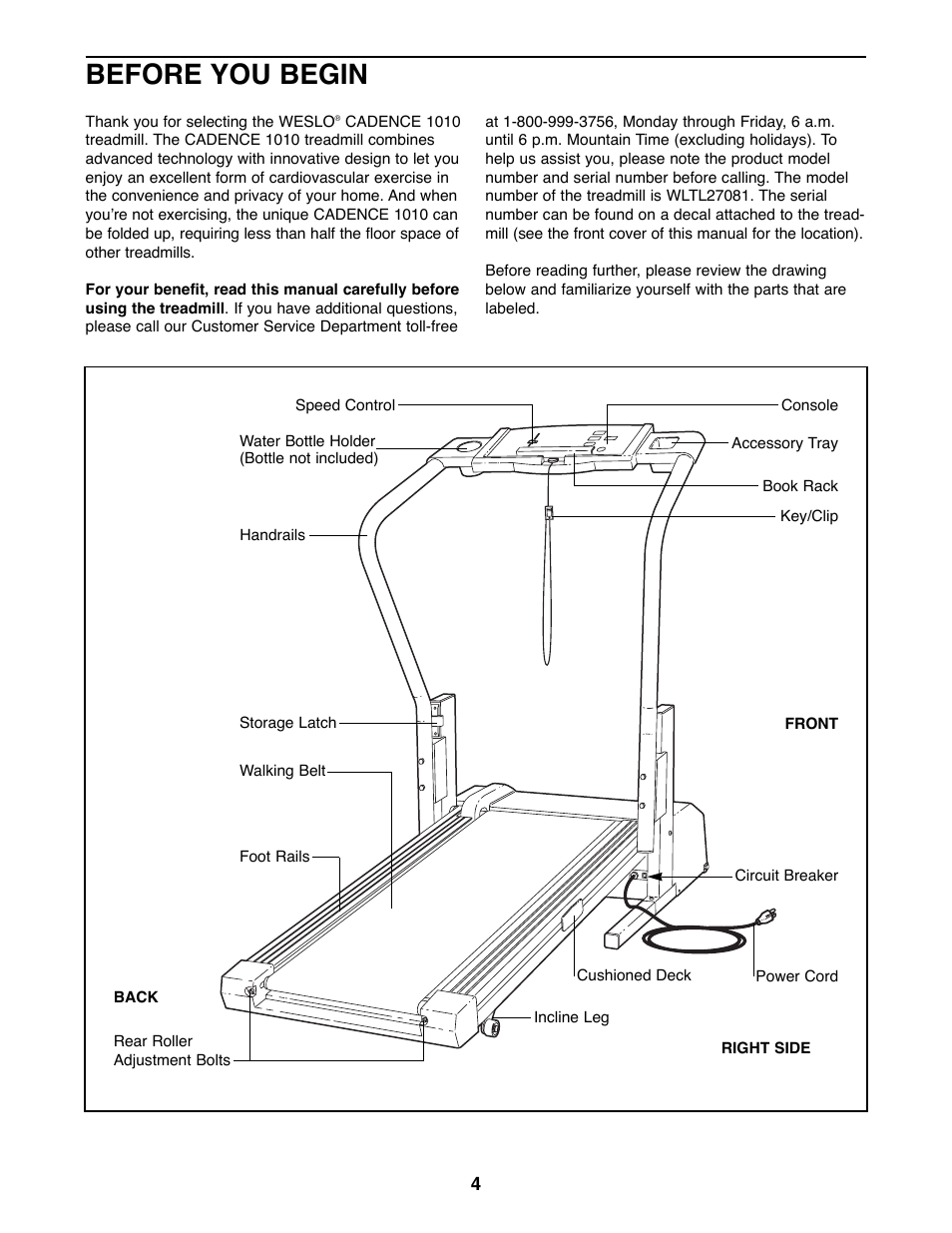 Before you begin | Weslo WLTL27081 User Manual | Page 4 / 18