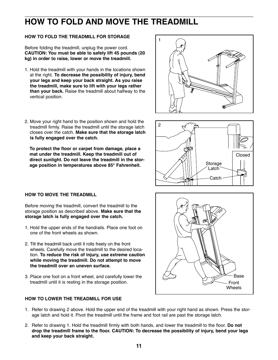 How to fold and move the treadmill | Weslo WLTL29820 User Manual | Page 11 / 19