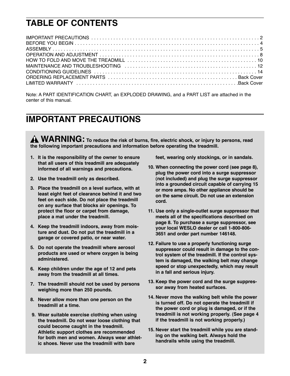 Weslo WLTL29820 User Manual | Page 2 / 19