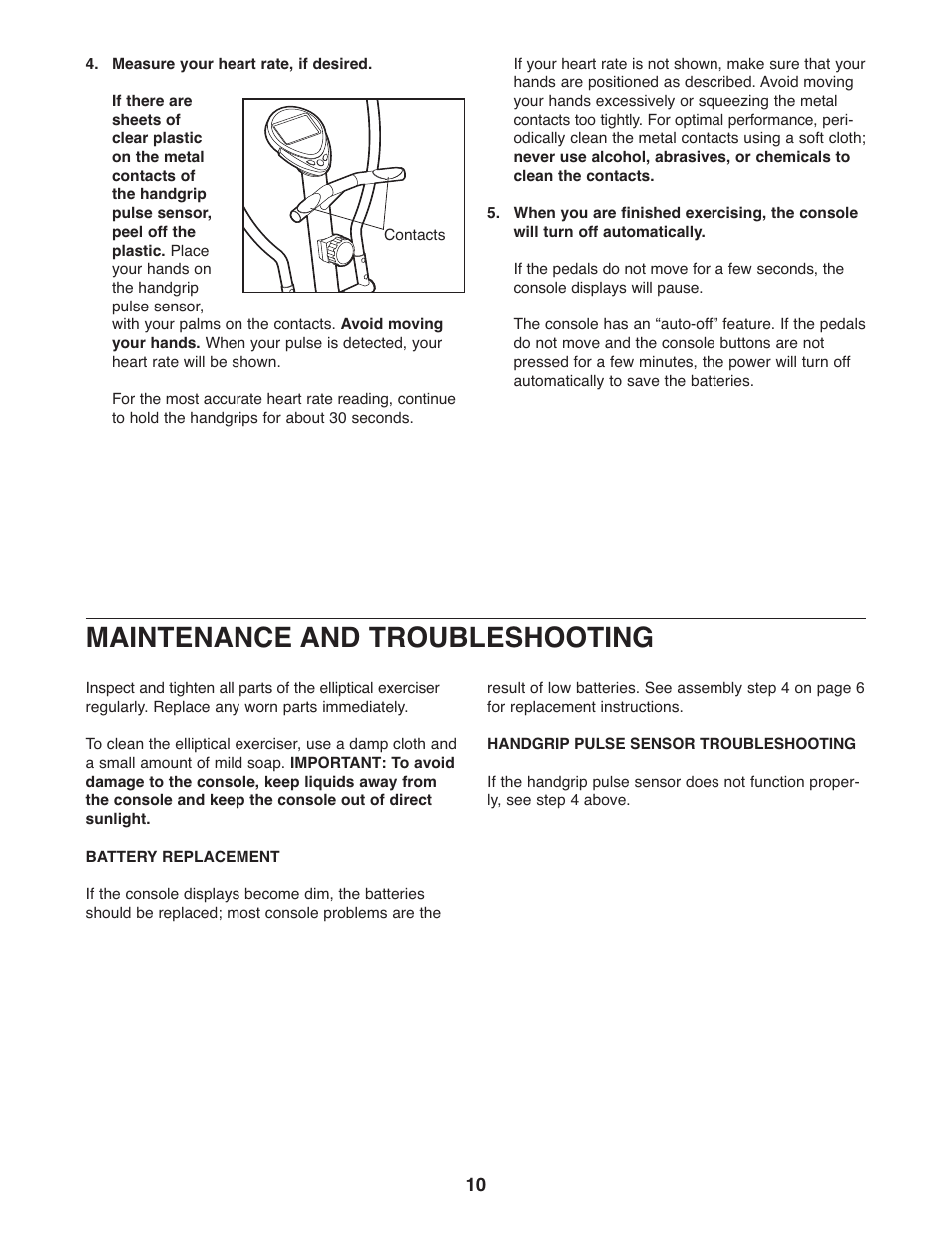 Maintenance and troubleshooting | Weslo MOMENTUM WLEL7397.1 User Manual | Page 10 / 16