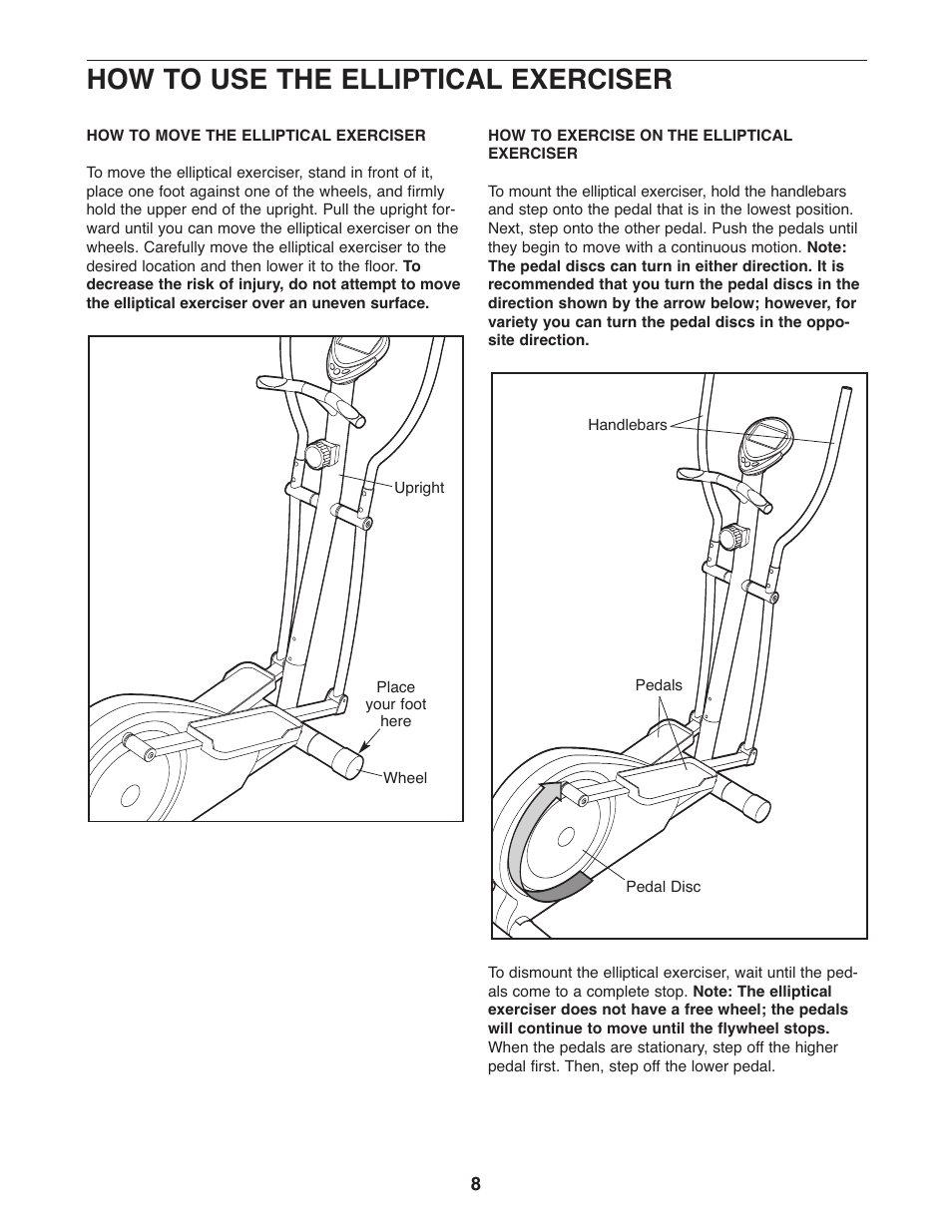 How to use the elliptical exerciser | Weslo MOMENTUM WLEL7397.1 User Manual | Page 8 / 16