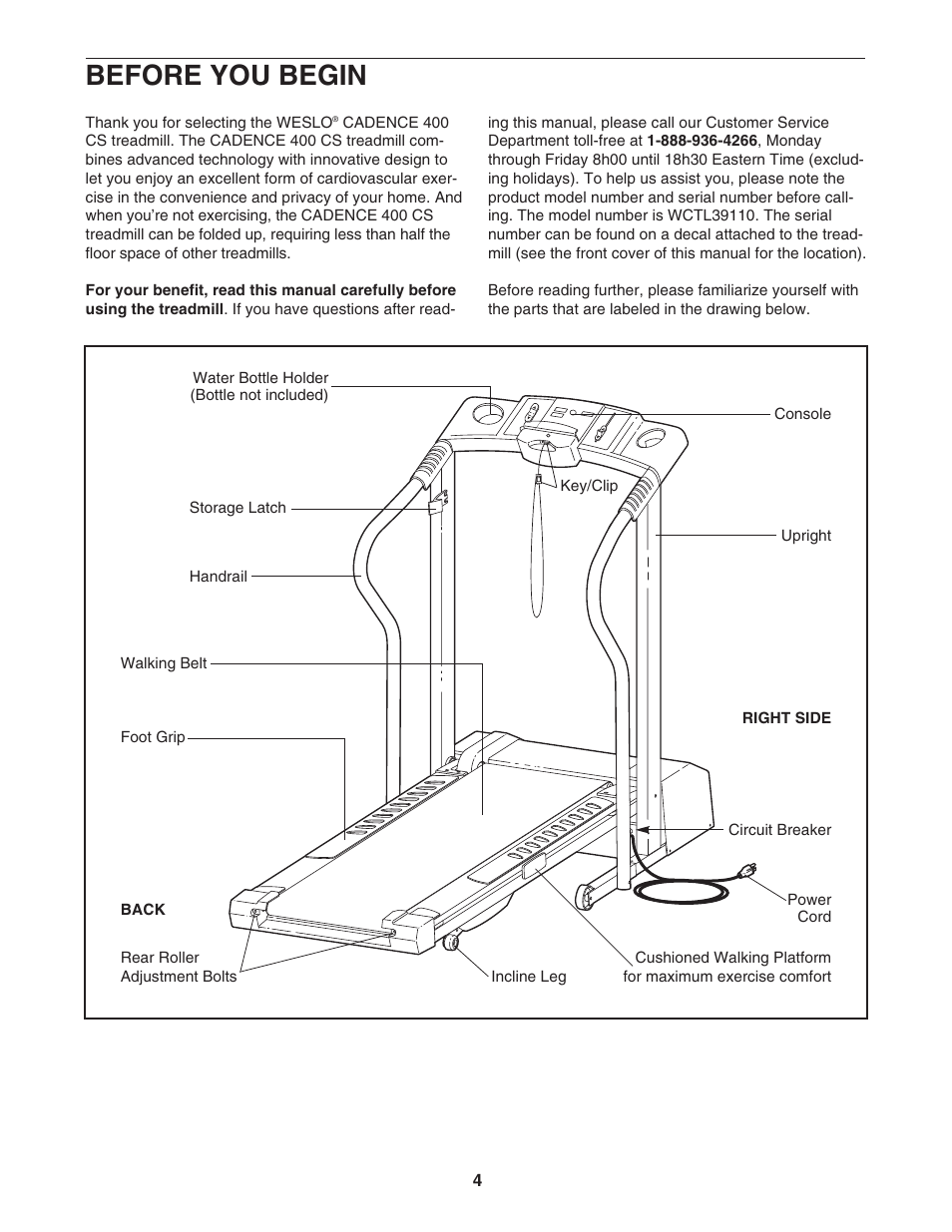 Before you begin | Weslo WCTL39110 User Manual | Page 4 / 19