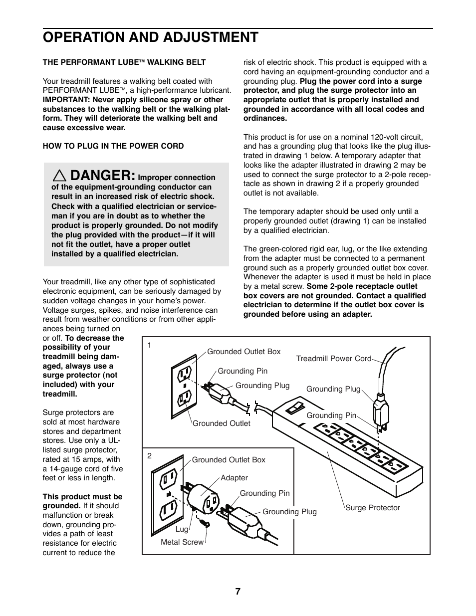Operation and adjustment, Danger | Weslo WLTL24090 User Manual | Page 7 / 18