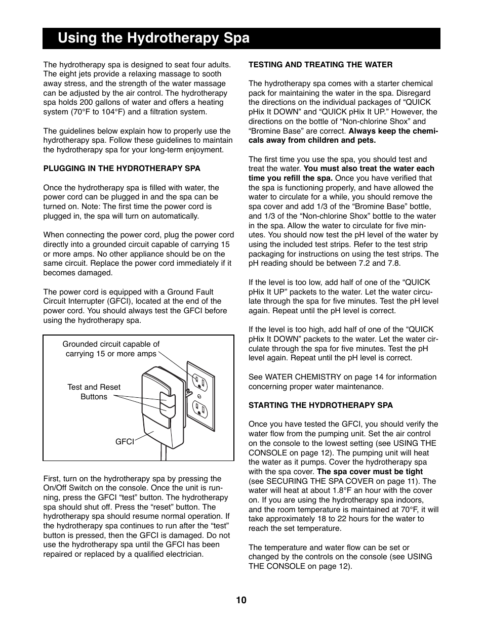 Using the hydrotherapy spa | Weslo Daybreak 860 WLHS86090 User Manual | Page 10 / 20