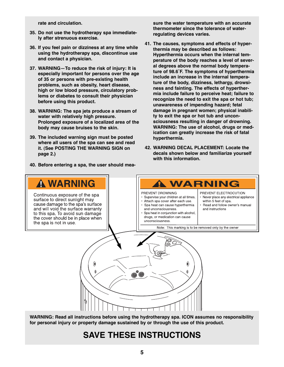 Save these instructions | Weslo Daybreak 860 WLHS86090 User Manual | Page 5 / 20