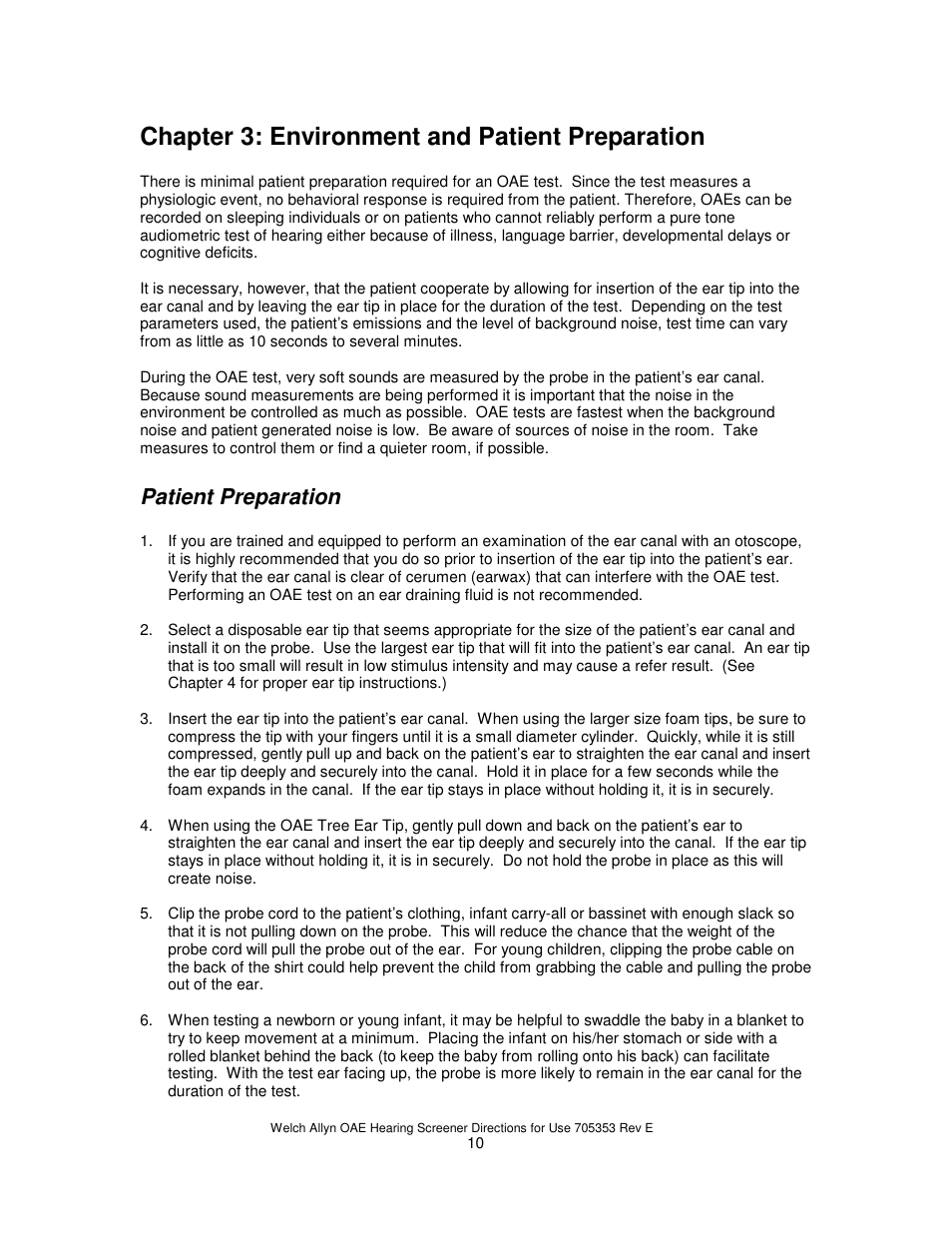 Chapter 3: environment and patient preparation, Patient preparation | Welch Allyn REF 29400 User Manual | Page 11 / 54