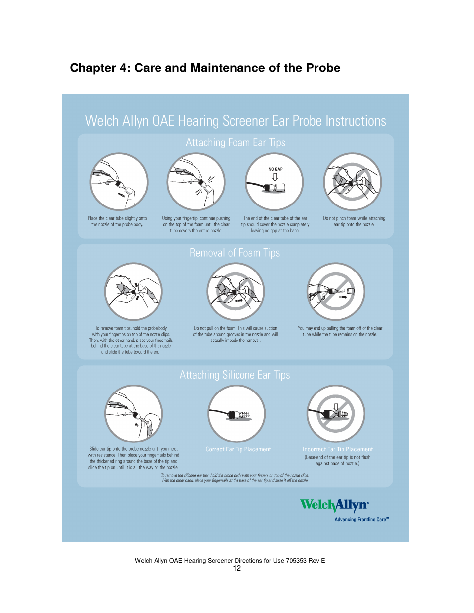 Chapter 4: care and maintenance of the probe | Welch Allyn REF 29400 User Manual | Page 13 / 54